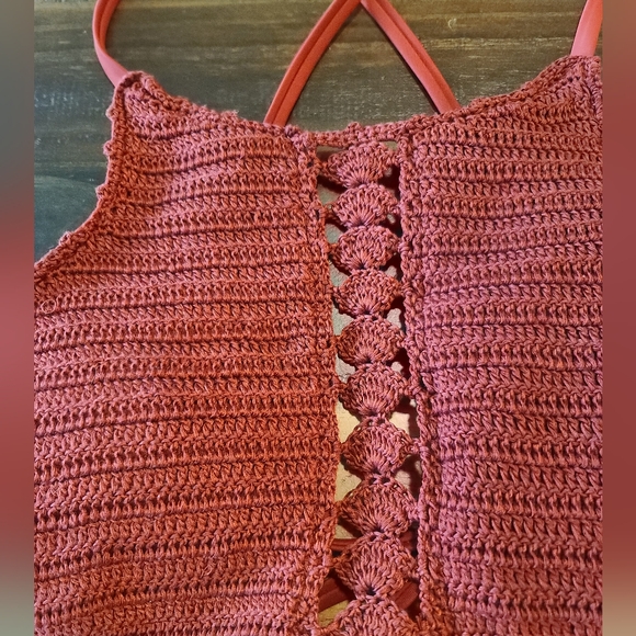 Xhilaration Crochet High Neck Halter Bikini Top Rust Red Size Large - Picture 4 of 5